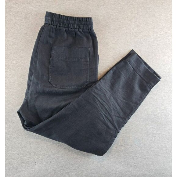 COS Womens Wide Leg Drawstring Linen Blend Tapered Trousers Size 4 Black Stretch - Picture 1 of 9